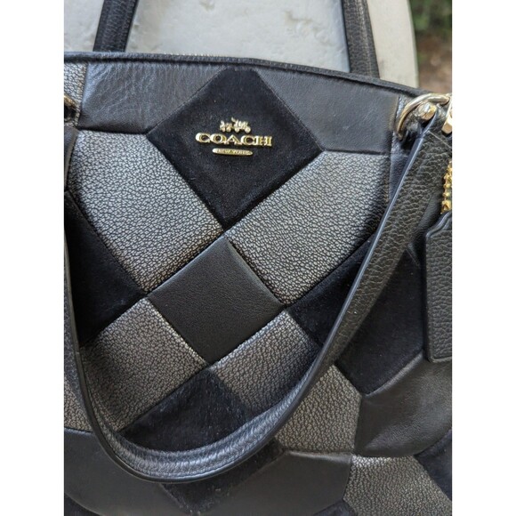 Coach Women's Satchel Crossbody Leather Bag Black with Nubuck & Gunmetal Design - Picture 5 of 15